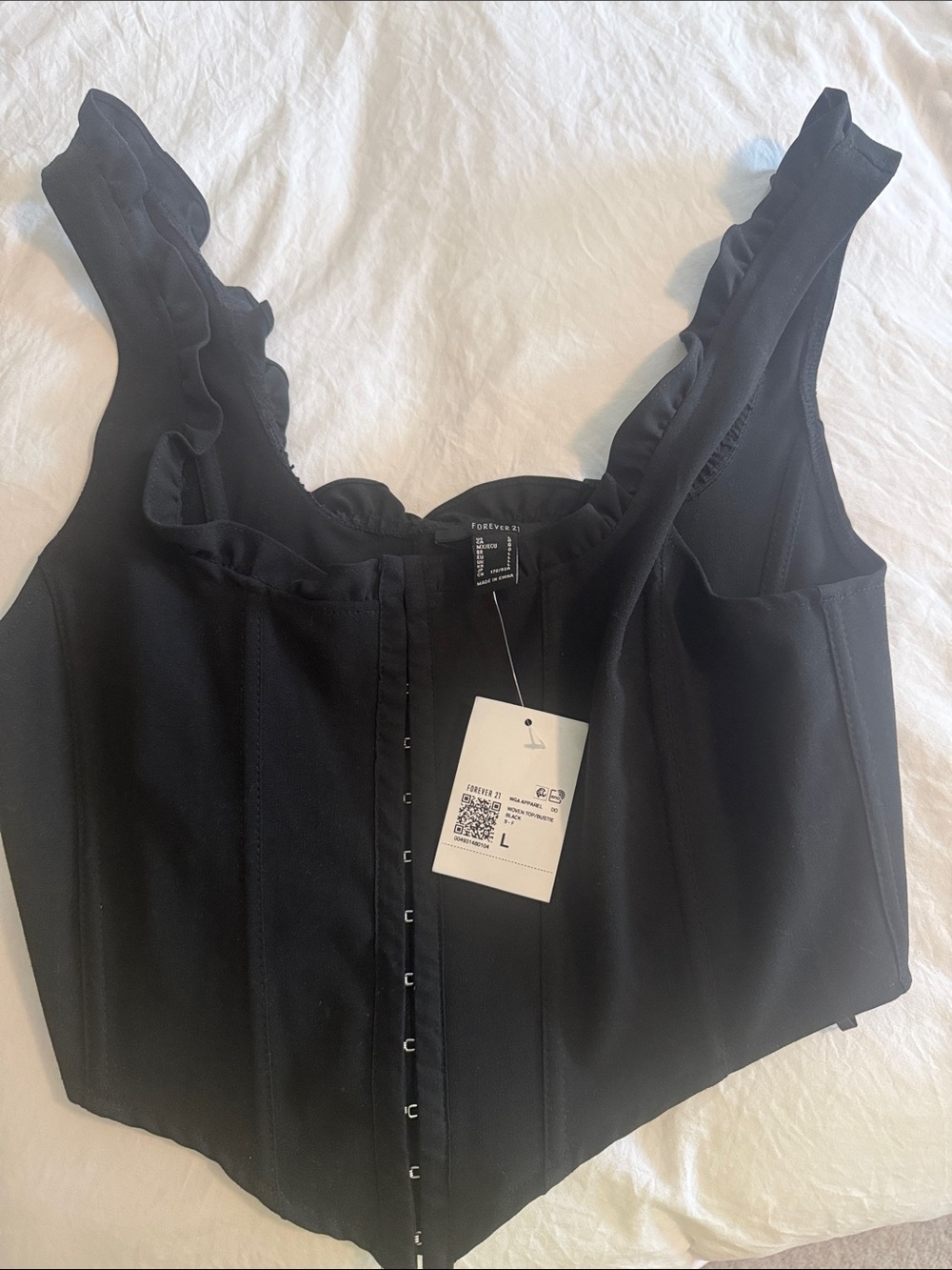 Forever 21 Black Ruffle-Trim Corset Bodysuit